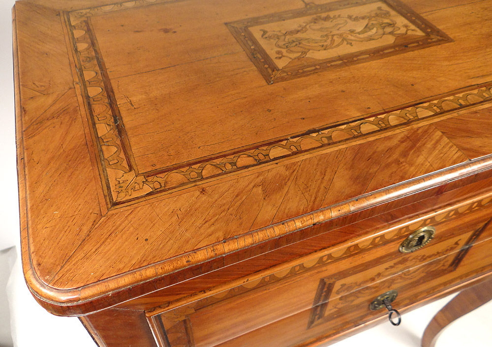 Small Italian Commode Marquetry Wood Rose Phoenix Birds Eighteenth Century-photo-4