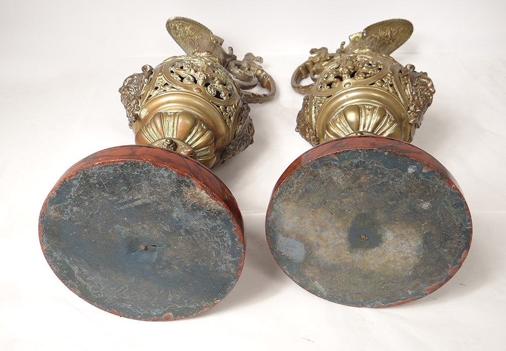 Paire Grandes Aiguières Cassolettes Bronze Renaissance Kerino Vannes XIXème-photo-8