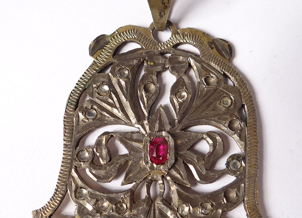 Pendant Khamsa Hand Fatma Silver Vermeil Ruby North Africa Maghreb Nineteenth-photo-4