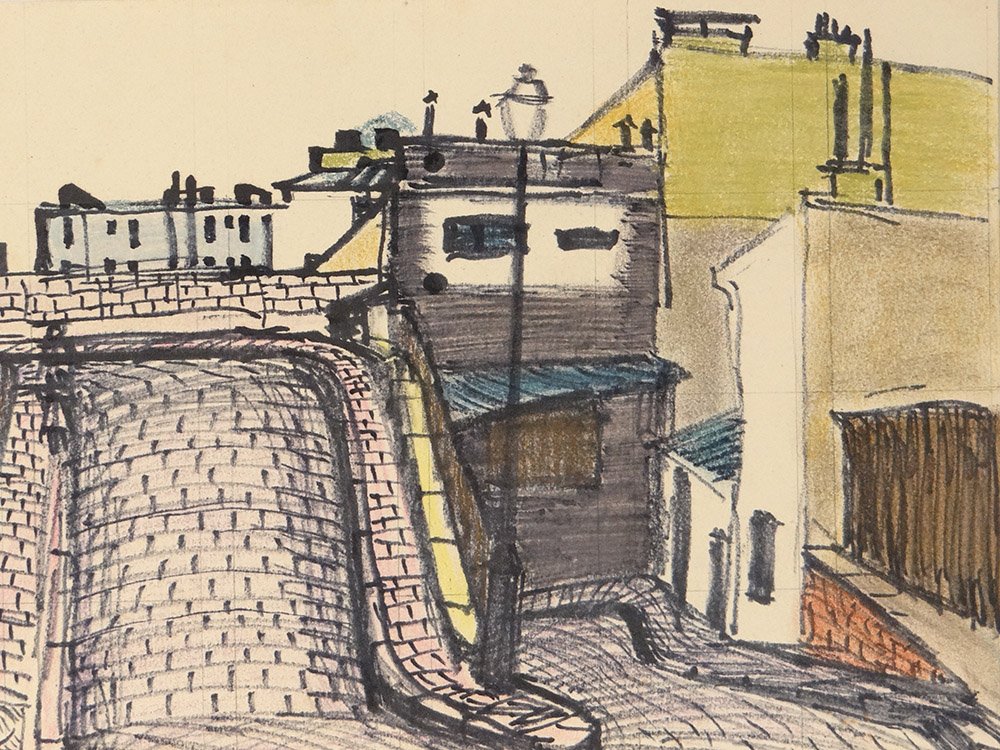 Dessin Pastel Karin Van Leyden Vue Paris Montmartre 1950 XXè-photo-2