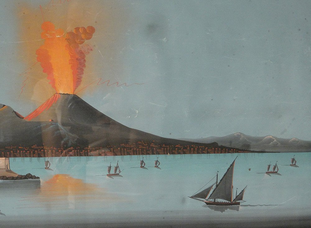 Pair Neapolitan Gouaches Eruption Vesuvius Italy Boats May 27, 1858 Nineteenth-photo-4