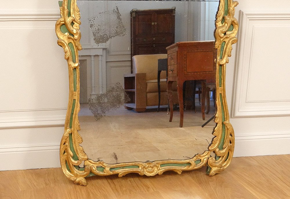 Grand Regency Mirror Wood Carved Gilded Polychrome Shells Ice Eighteenth-photo-2