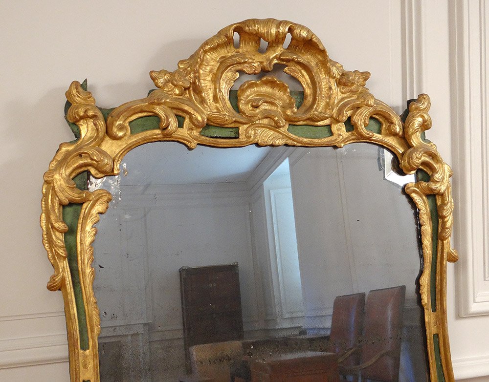 Grand Regency Mirror Wood Carved Gilded Polychrome Shells Ice Eighteenth-photo-3