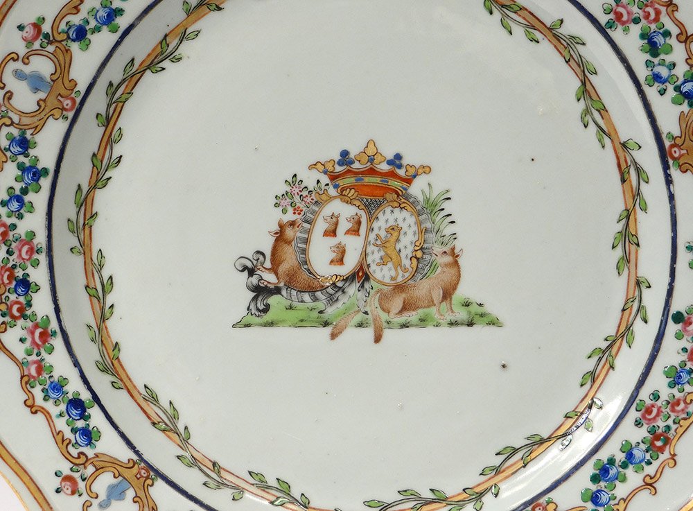 5 Plates 1 Dish Company India Armoirie Visdelou Bonamour Qianlong 18th-photo-3
