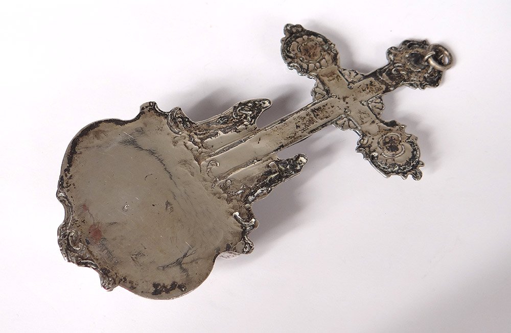 Small Baptismal Stoup Massif Silver Christ Crucifix Virgin Flowers Nineteenth-photo-3