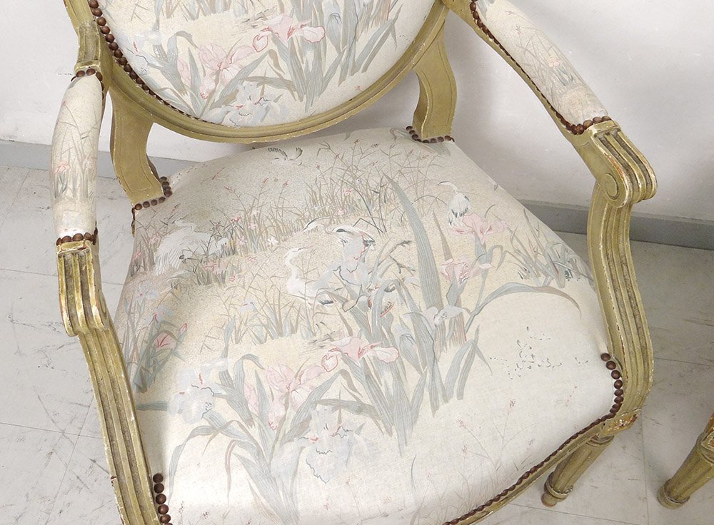 Pair Louis XVI Armchairs In The Queen Dossier Medallion Lacquered Wood XVIII-photo-3