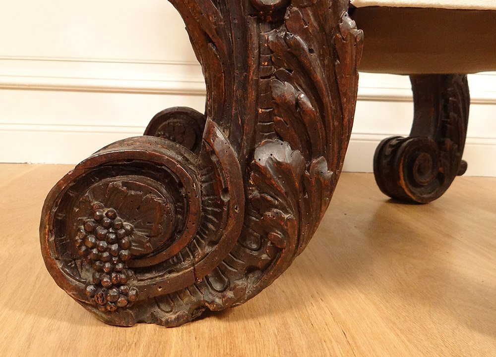 Paire Grands Fauteuils Bois Sculpté Italie Venise Baroque Raisin Vigne XIXè-photo-4