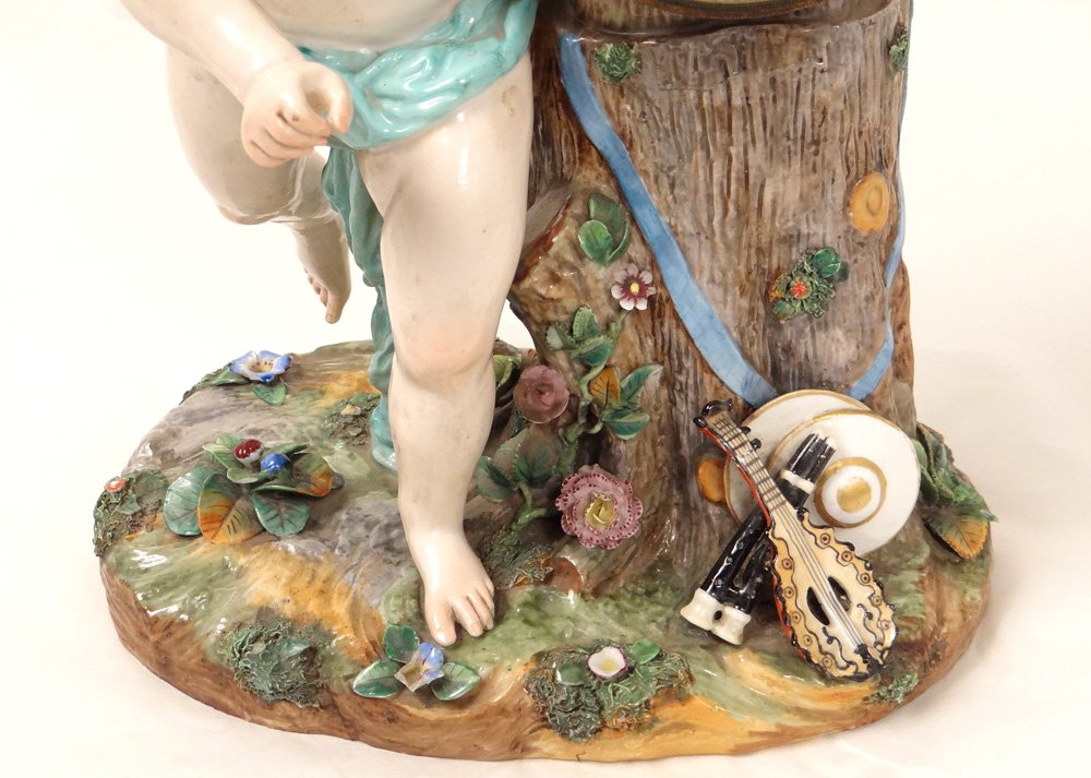 Pendulum Porcelain Angelot Putti Allegory Music Tambour Rooster Nineteenth-photo-1