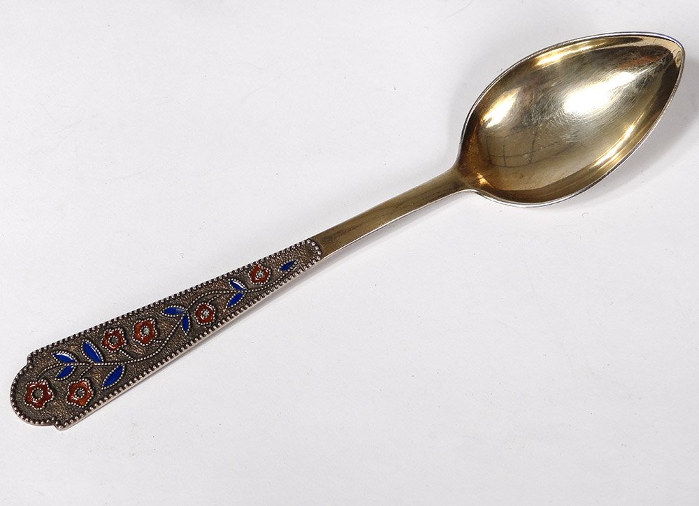 Cup Holder Cup Sterling Silver Niellé Russian Urss Twentieth Enamel Spoon-photo-7