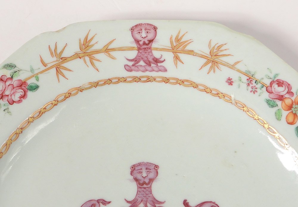 Plat Porcelaine Compagnie Indes Armoiries Blason Bambous Qianlong XVIIIème-photo-3