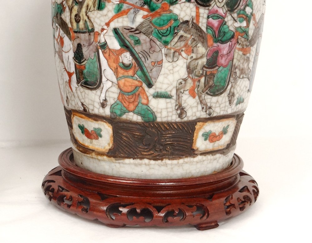 Paire Vases Chinois Porcelaine Nankin Personnages Asiatiques Chevaux XXè-photo-3