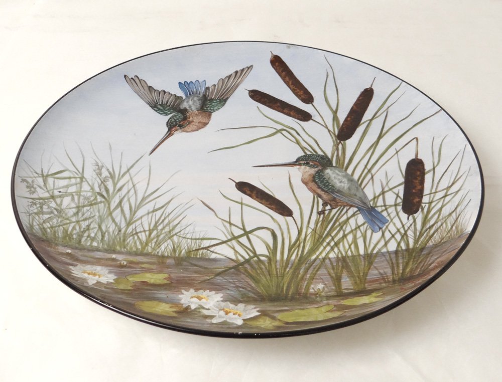 Large Dish Earthenware Creil Montereau B & Cie Martins-fishermen Decauville Nineteenth-photo-2