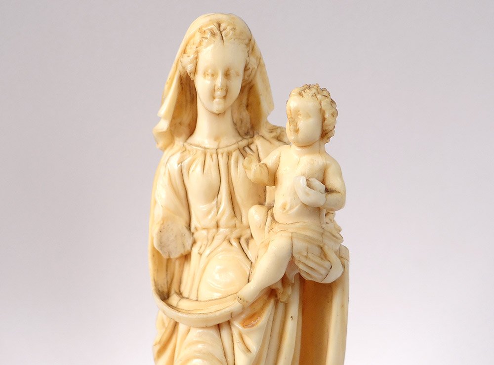 Petite Sculpture Ivoire Vierge à l'Enfant Jésus Parisienne XVIIIème Siècle-photo-4