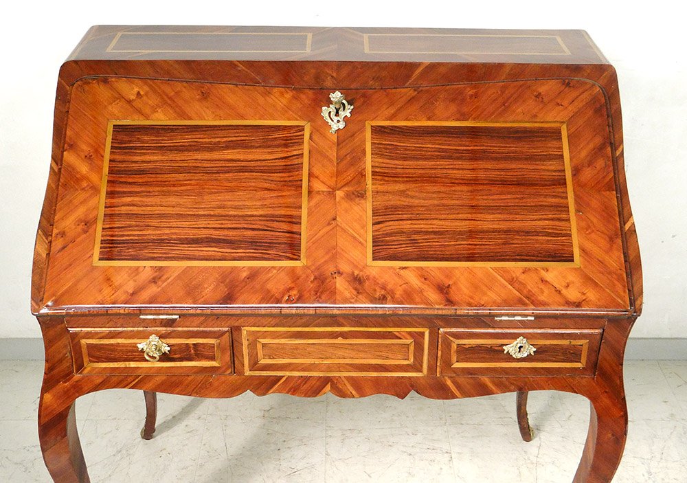 Bureau De Pente Louis XV Marquetry Rosewood Rosewood Bronze XVIII-photo-3