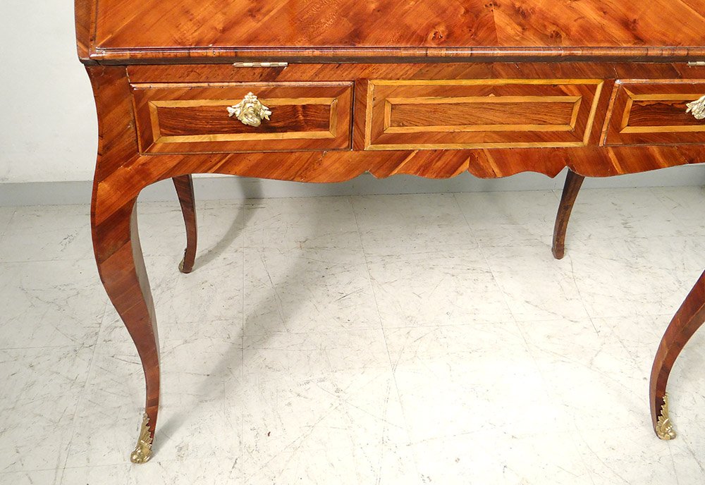 Bureau De Pente Louis XV Marquetry Rosewood Rosewood Bronze XVIII-photo-2