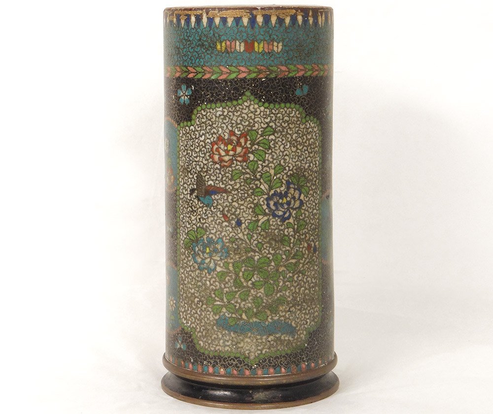 Vase Rouleau Cloisonné Sur Porcelaine Chubei Totai Shippo Japon Meiji XIXè