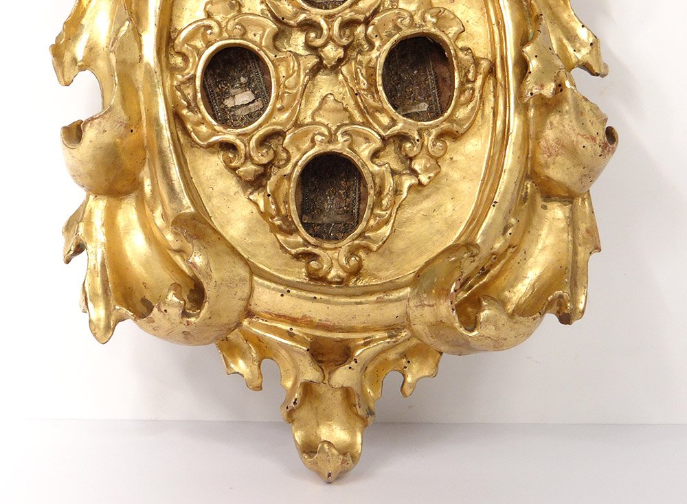 Reliquary Frame Carved Wood Gilded Head Cherub Reliquary Eighteenth Century-photo-4