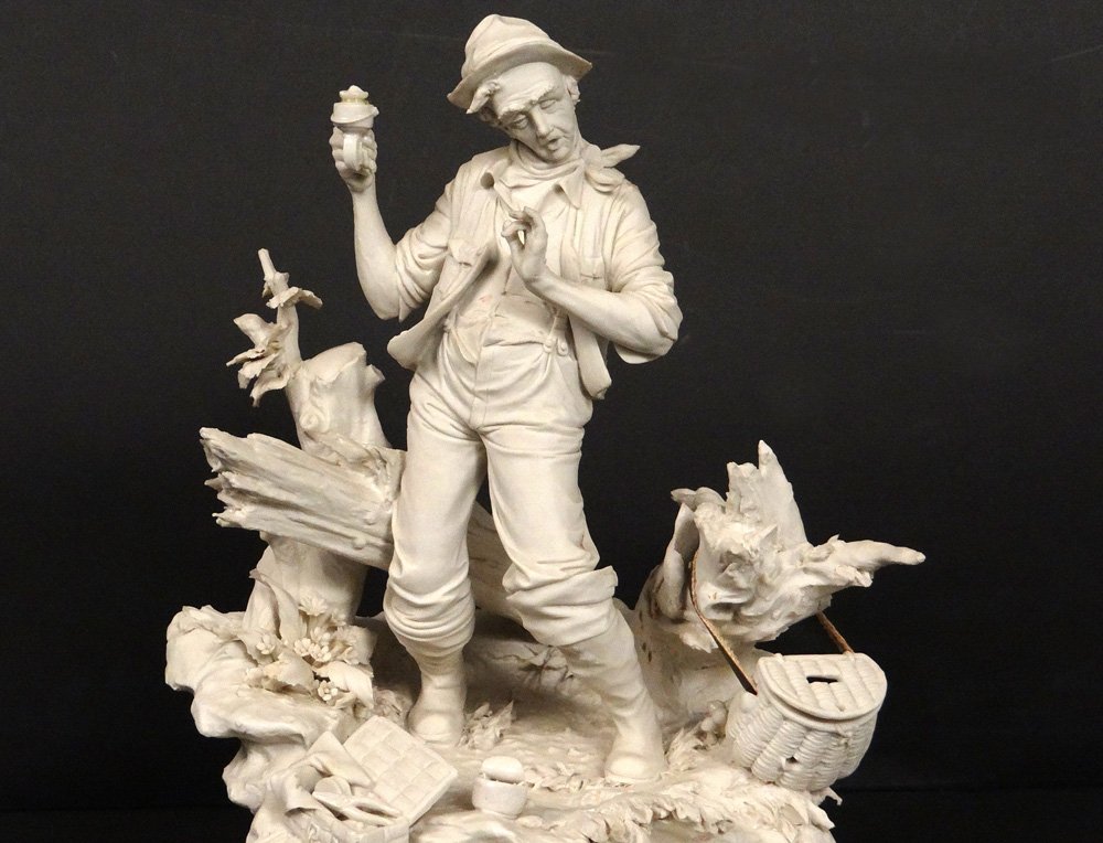 Sculpture Biscuit Capodimonte Character Fisherman Fish L.cazzola Twentieth-photo-2