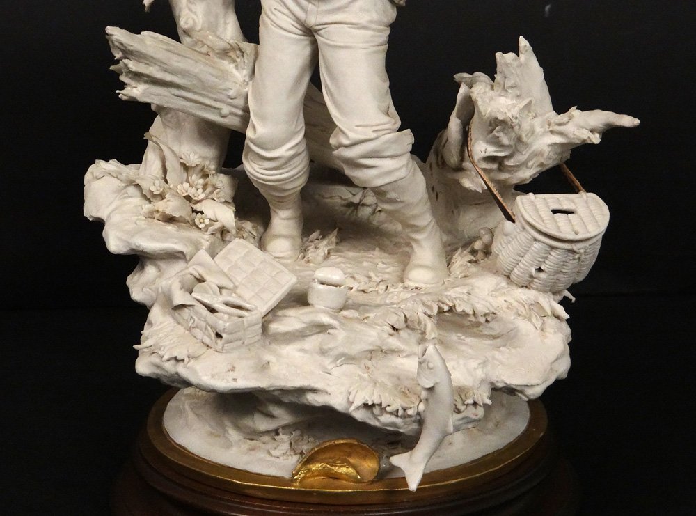 Sculpture Biscuit Capodimonte Character Fisherman Fish L.cazzola Twentieth-photo-3