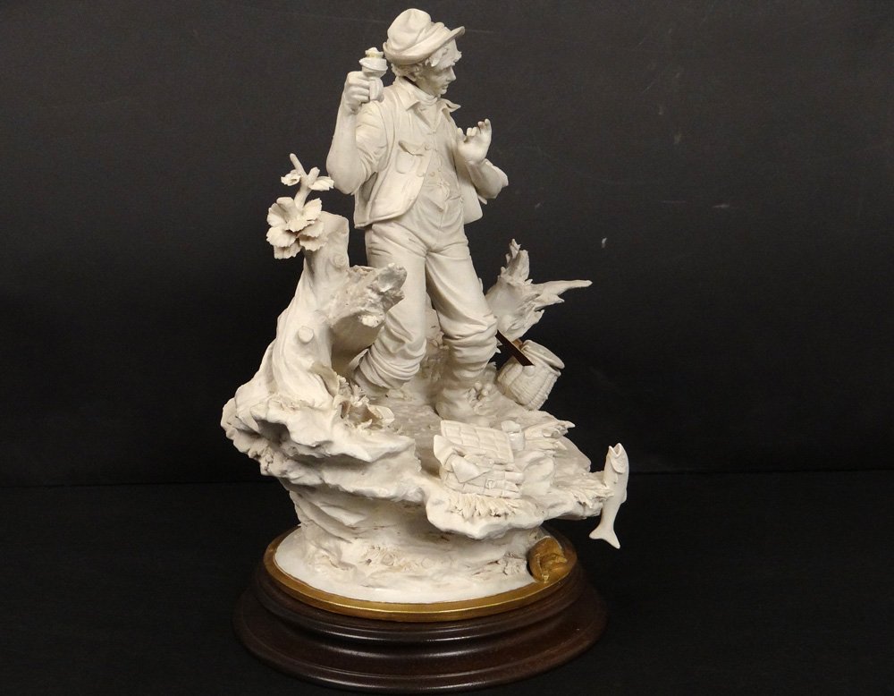 Sculpture Biscuit Capodimonte Character Fisherman Fish L.cazzola Twentieth-photo-3