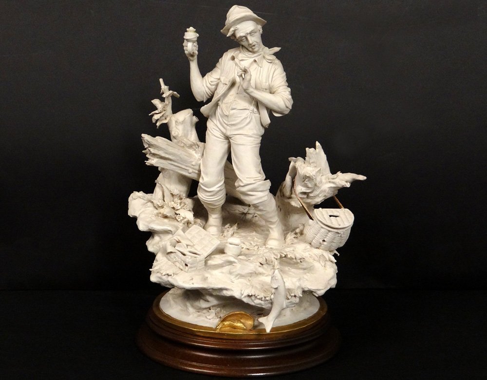 Sculpture Biscuit Capodimonte Character Fisherman Fish L.cazzola Twentieth