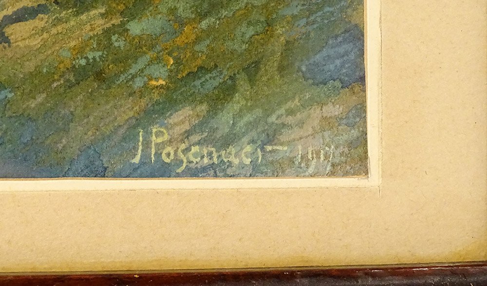 Watercolor Gouache Joseph Posenaer Landscape Flemish School Lock Twentieth Century-photo-2