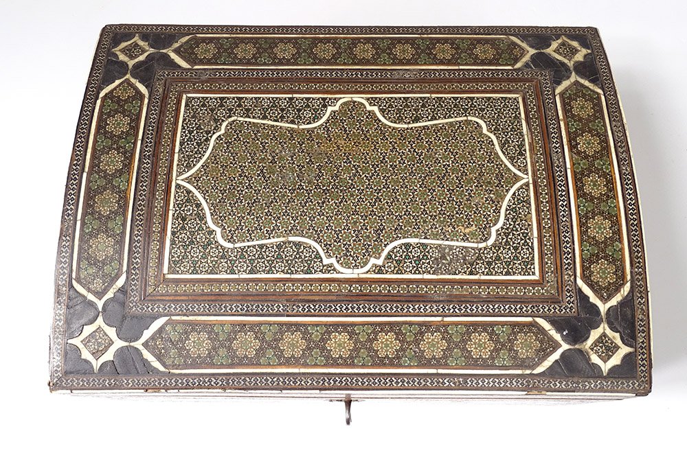 Coffret Perse Marqueterie Khatam Kari étoiles Bois Moyen-Orient XVIIIème-photo-4