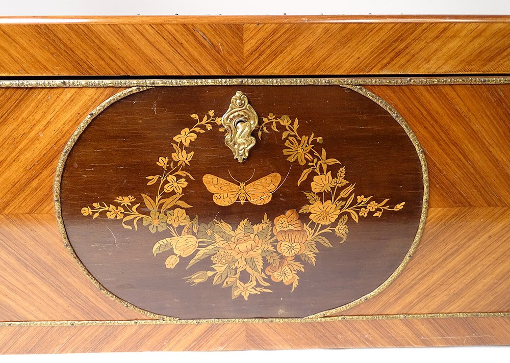 Large Box With Shawls Marquetry Rosewood Flowers Napoleon III Nineteenth-photo-2