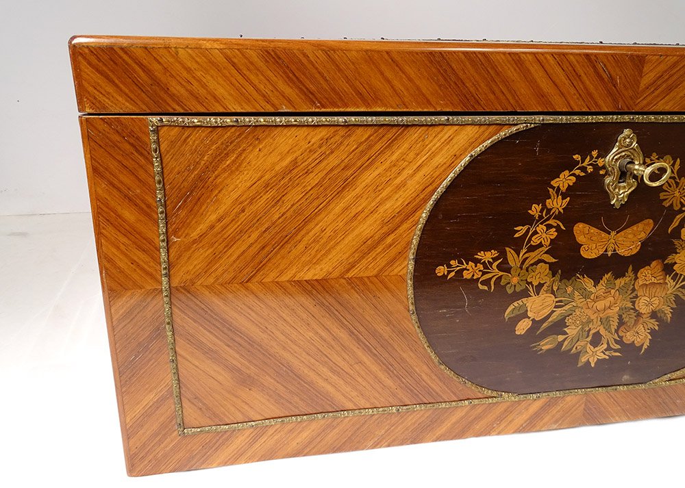 Large Box With Shawls Marquetry Rosewood Flowers Napoleon III Nineteenth-photo-3