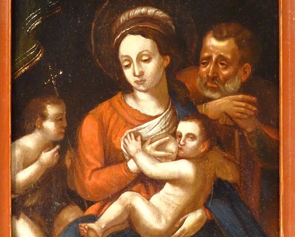 Hsp Religious Painting Virgin Madonna Breastfeeding Holy Family Flemish 18th-photo-3