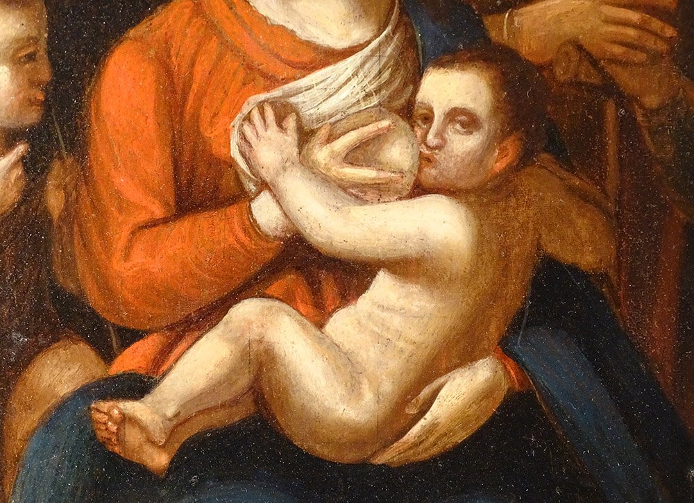 Hsp Religious Painting Virgin Madonna Breastfeeding Holy Family Flemish 18th-photo-1