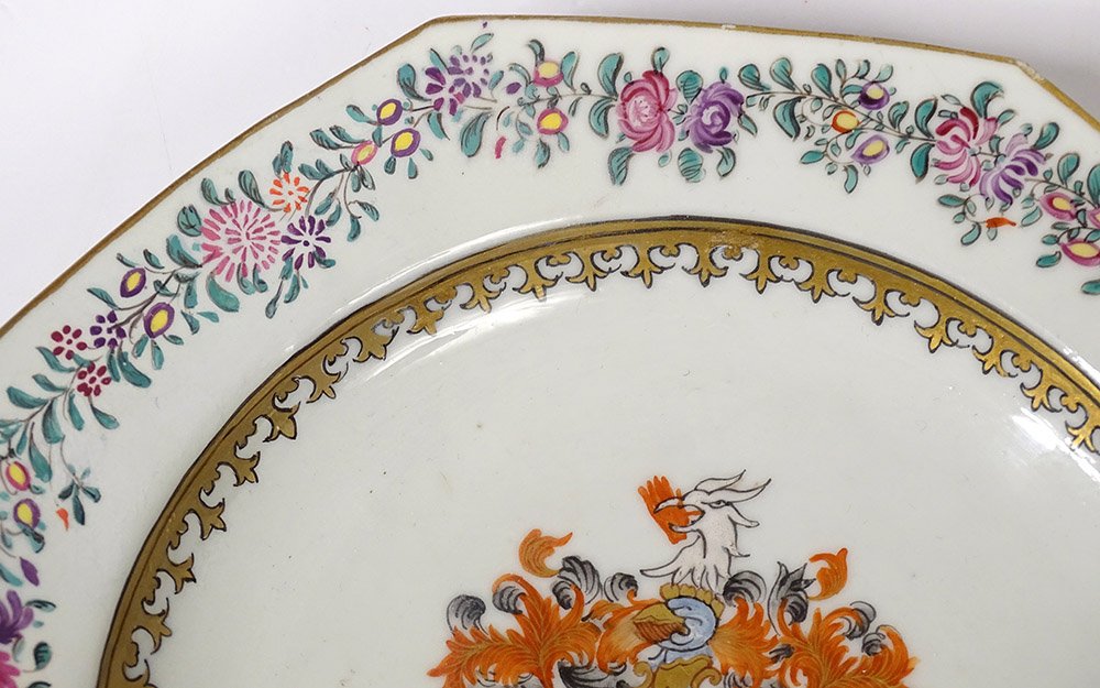 Octagonal Porcelain Dish Compagnie Indes Arms Coat Of Arms Knight XVIII-photo-3