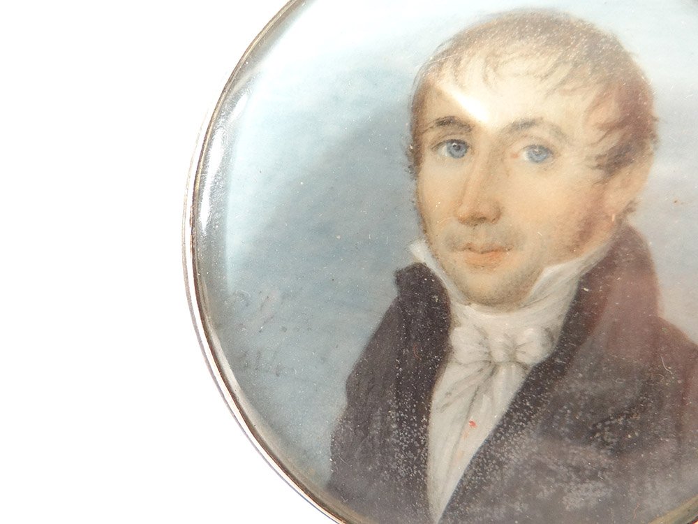 Painted Miniature Portrait Young Man Noble Bourgeois Nineteenth-photo-3