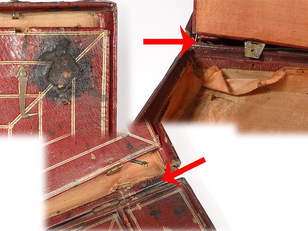 Travel Writing Case Box Embossed Leather Golden Brass XVIIth XVIIIth Century-photo-6
