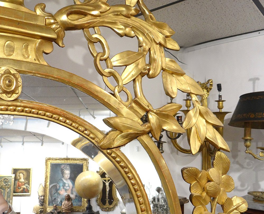 Large Mirror Parecloses Golden Wood Ice Garlands Italy Piedmont XVIIIth-photo-3