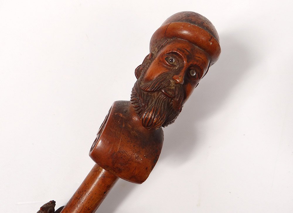 Cane Popular Art Boxwood Carved Head Man Animals Snakes Lizard XIXth-photo-3