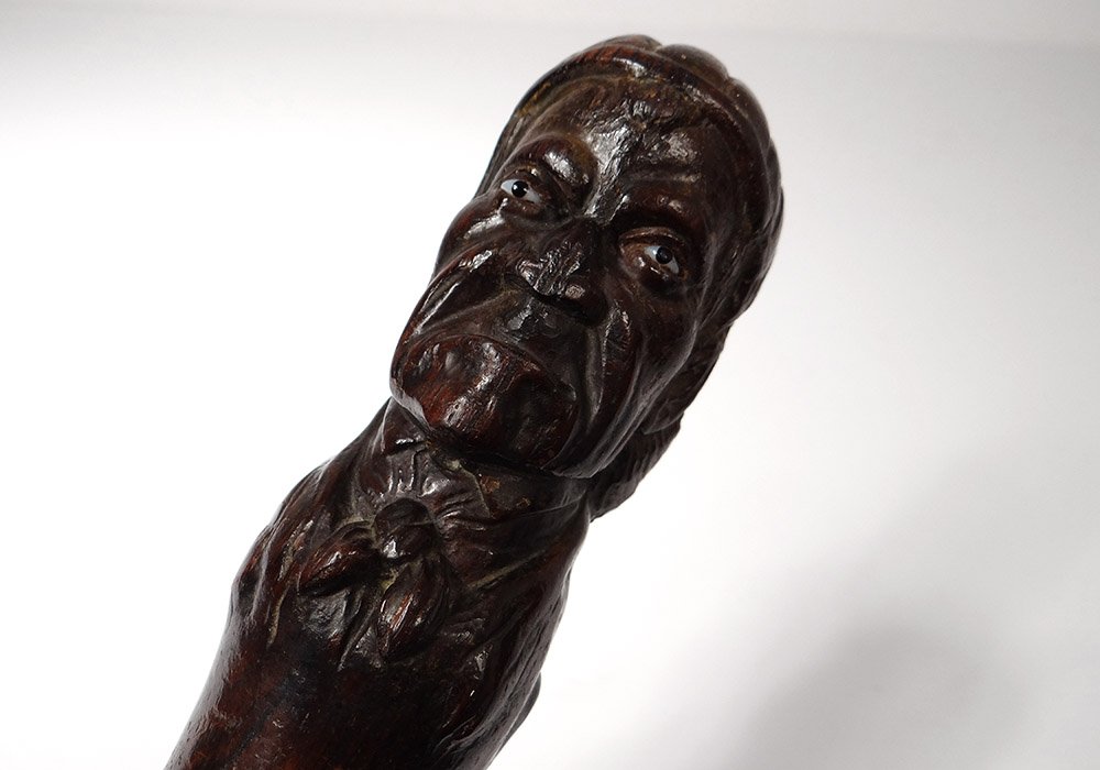 Carved Rosewood Cane Jean Laughs Crying Bordeaux Shipowner XVIIIth Century-photo-1
