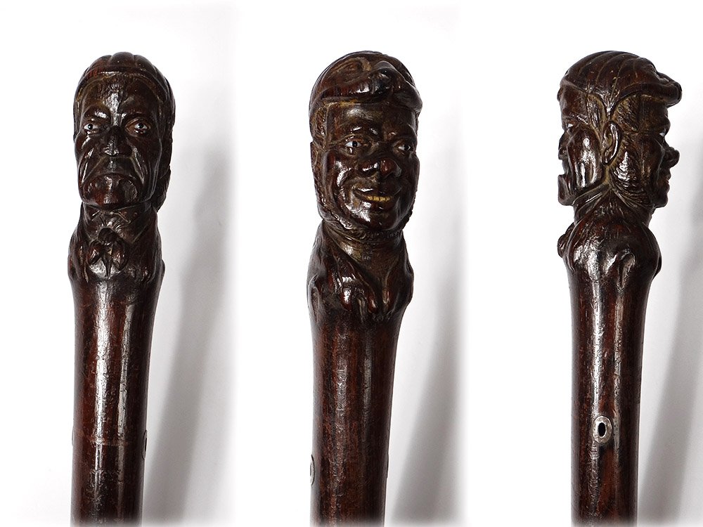 Carved Rosewood Cane Jean Laughs Crying Bordeaux Shipowner XVIIIth Century