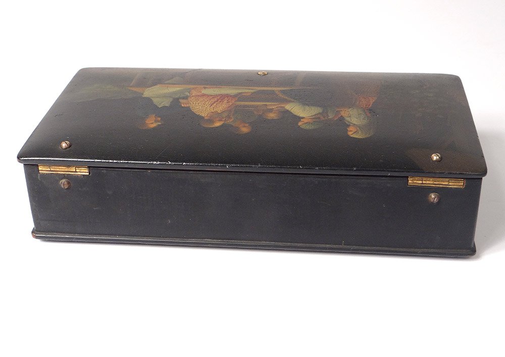 Box Box Russian Lacquered Wood Lukutin Characters Table Landscape XIXth-photo-7