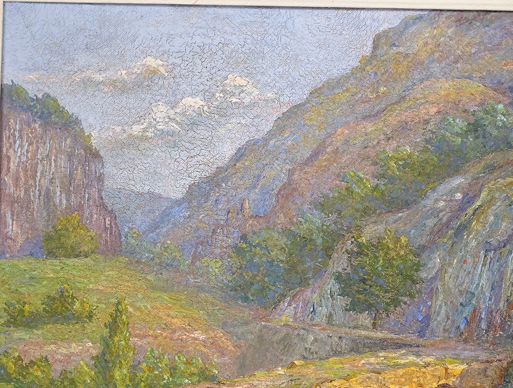 HST Tableau Paysage Arrufat Cévennes Thueyts Ardèche Pont Percé XXème-photo-3