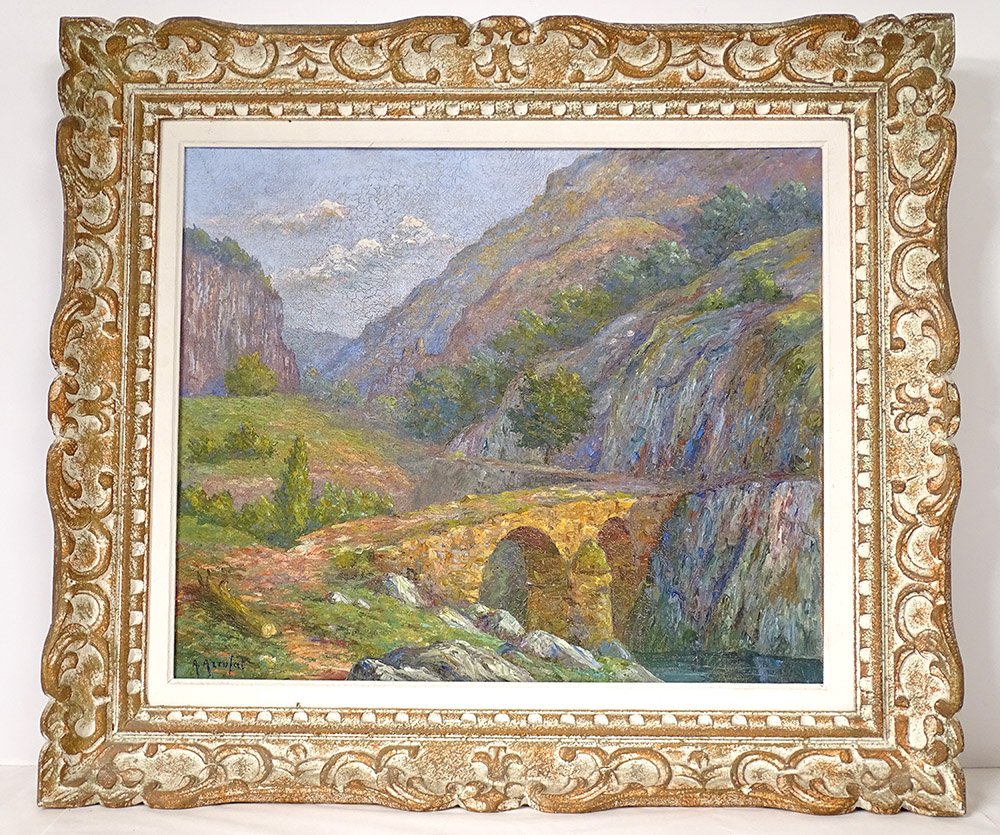 HST Tableau Paysage Arrufat Cévennes Thueyts Ardèche Pont Percé XXème