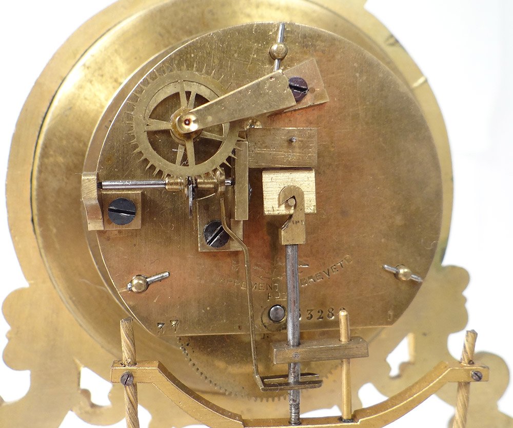 Pendule Squelette Bronze Doré Mouvement Farcot Amour Balancelle NapIII XIXè-photo-3