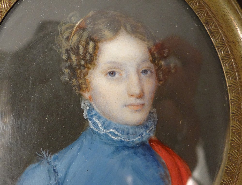 Paire Miniatures Portraits Couple Notable Femme Directoire Empire 18è 19è-photo-4