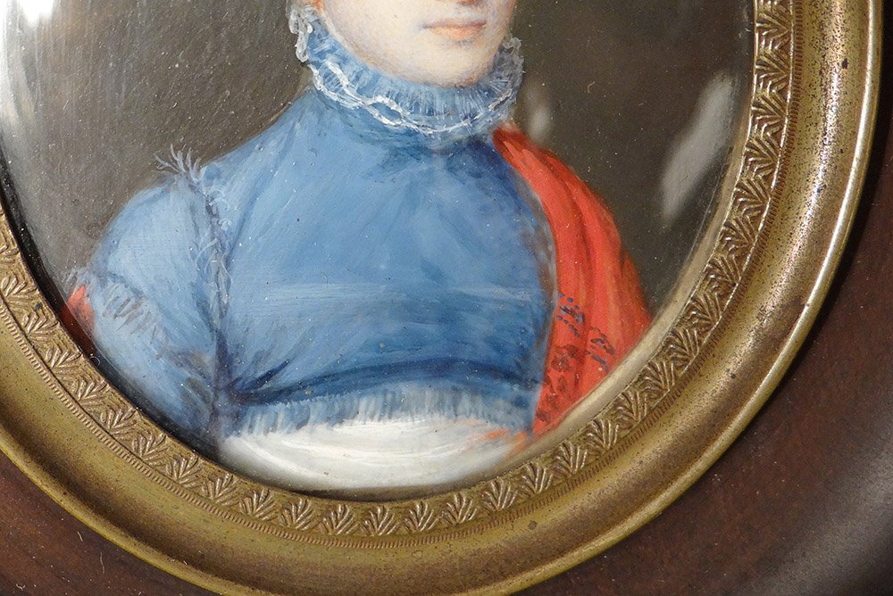 Paire Miniatures Portraits Couple Notable Femme Directoire Empire 18è 19è-photo-5
