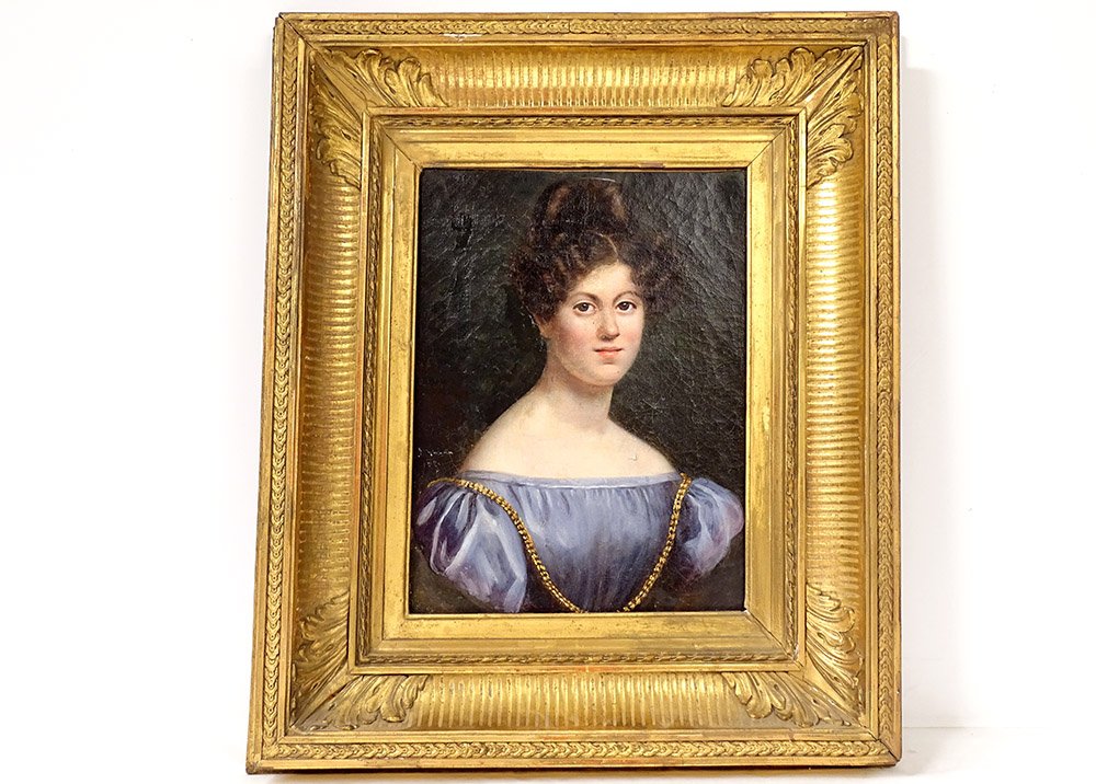 Hst Portrait Julie Volpelière Young Woman Empire Frame Stuccoed 1829 XIXth