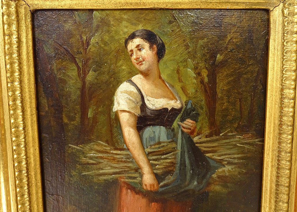 HSP Tableau Léonard Saurfelt Portrait Jeune Femme Fagot Bois Forêt XIXème-photo-3