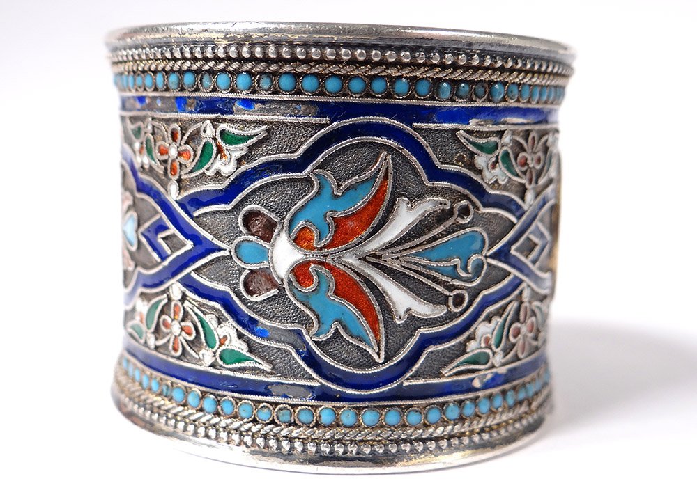 Rond de Serviette Argent Massif Russe émail Cloisonné Moscou 67,48gr XIXè-photo-1