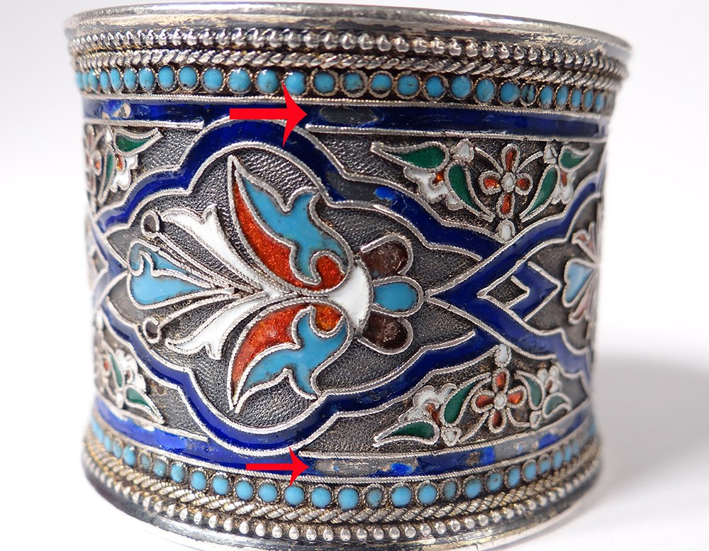 Napkin Ring Sterling Silver Russian Cloisonne Enamel Moscow 67,48gr XIXth-photo-6