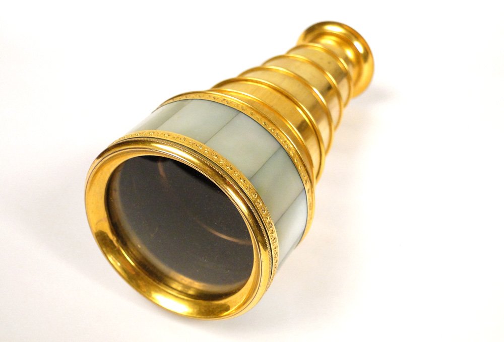 Lunette De Théâtre Laiton Doré Et Nacre Lerebours Paris Napoléon III XIXè