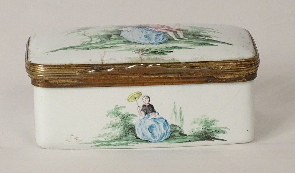 Boite émaillée Décor Scène Romantique Champêtre époque XVIIIème-photo-4